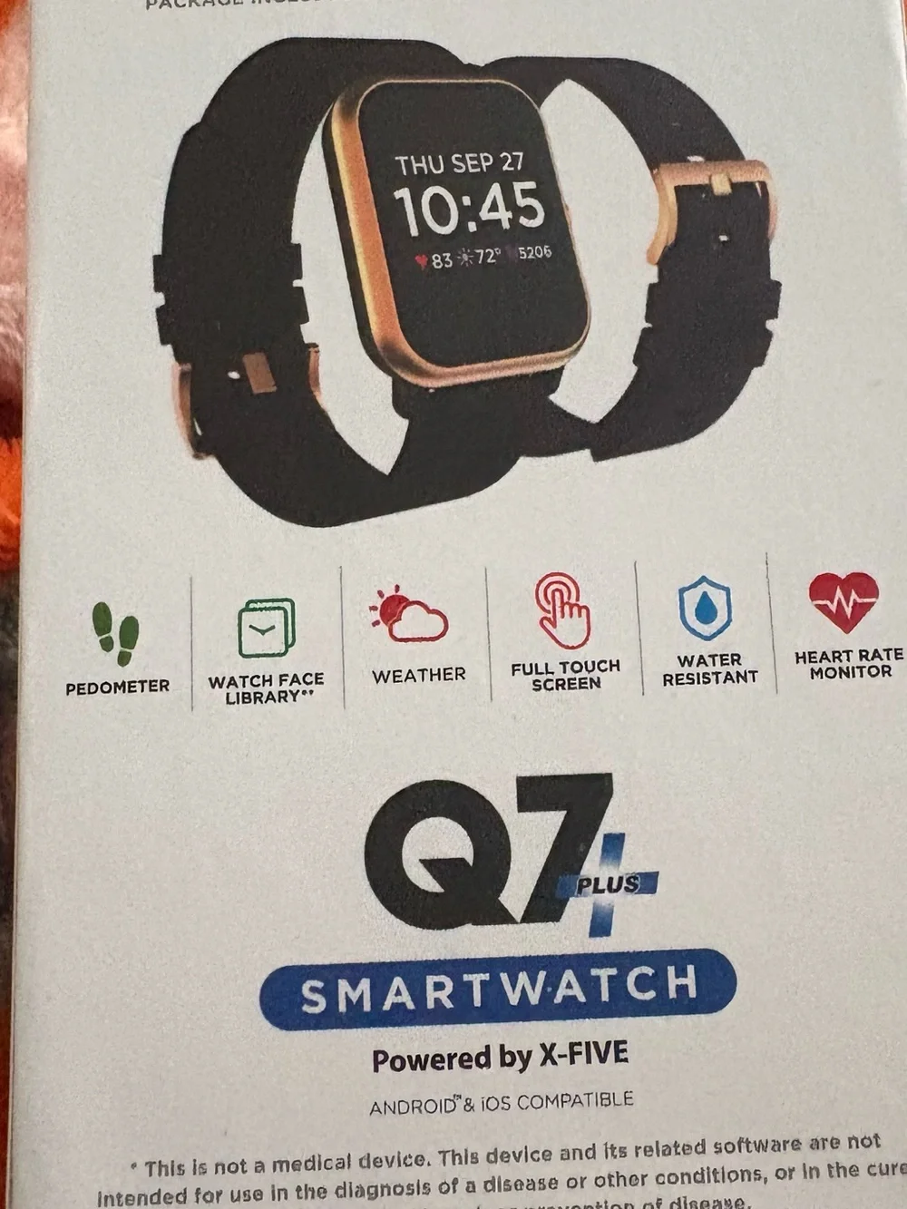 Q7 Plus Smartwatch in Rose Gold with Pink and Black Bands NEW Fitness tracker.